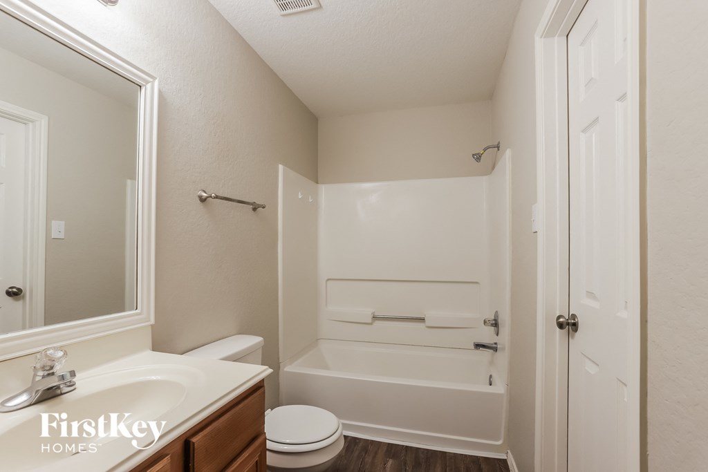 a bathroom with a sink and a toilet and a bath tub