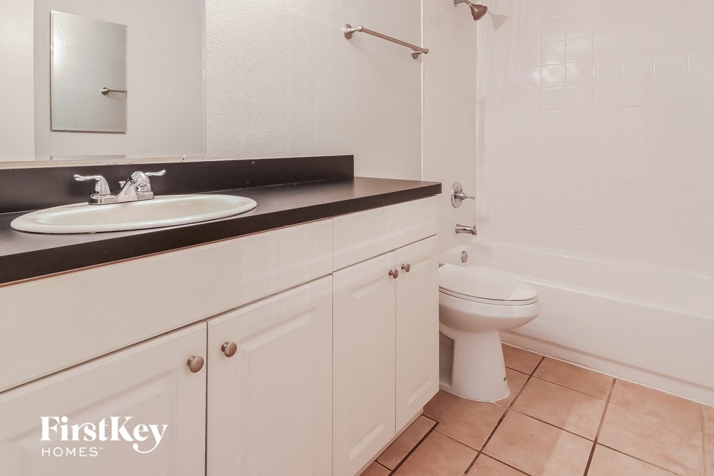 a bathroom with a sink and a toilet and a bath tub