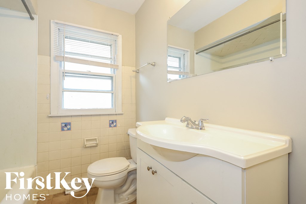 a bathroom with a sink and a toilet and a mirror