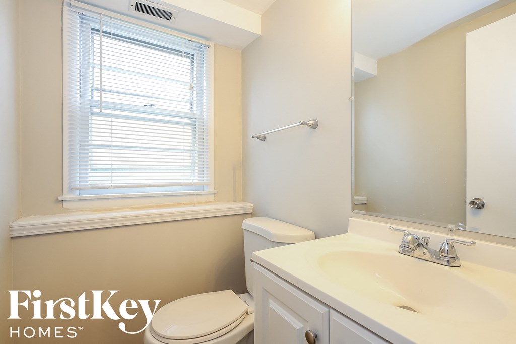 a bathroom with a sink and a toilet and a window