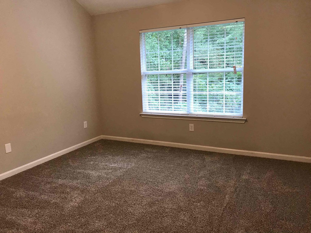 a empty room with a window and carpet