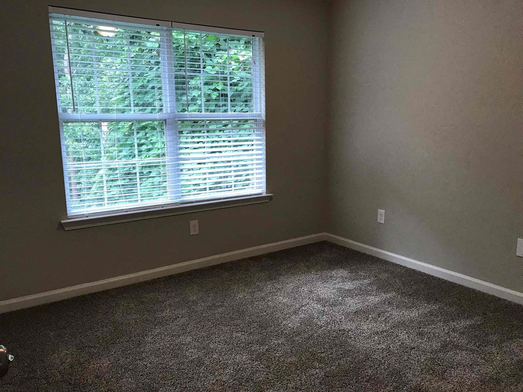 a empty room with a window and carpet