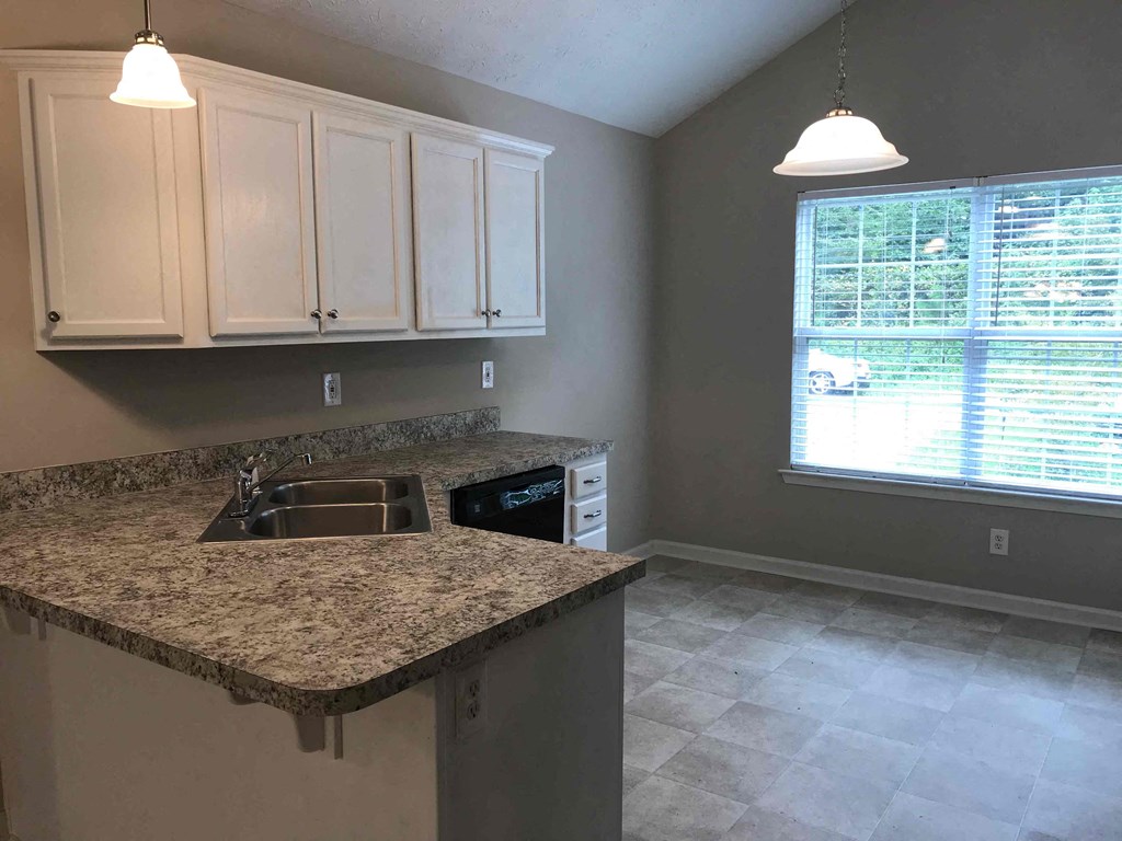 a kitchen with a counter top and a sink