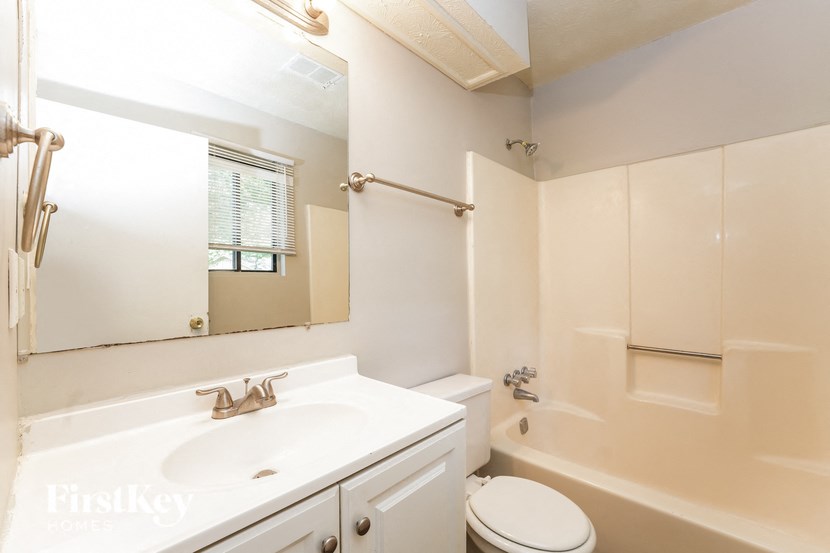a bathroom with a sink and a toilet and a bath tub