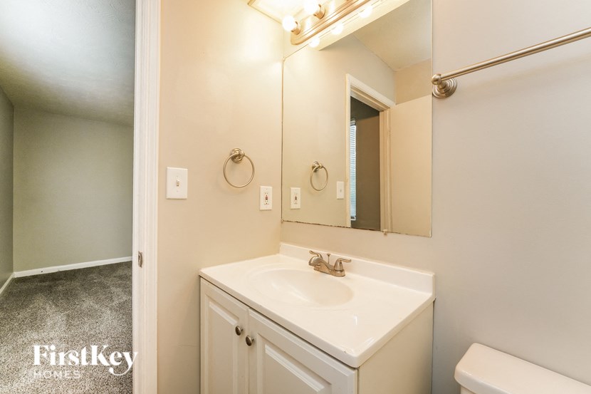 a bathroom with a sink and a mirror and a toilet