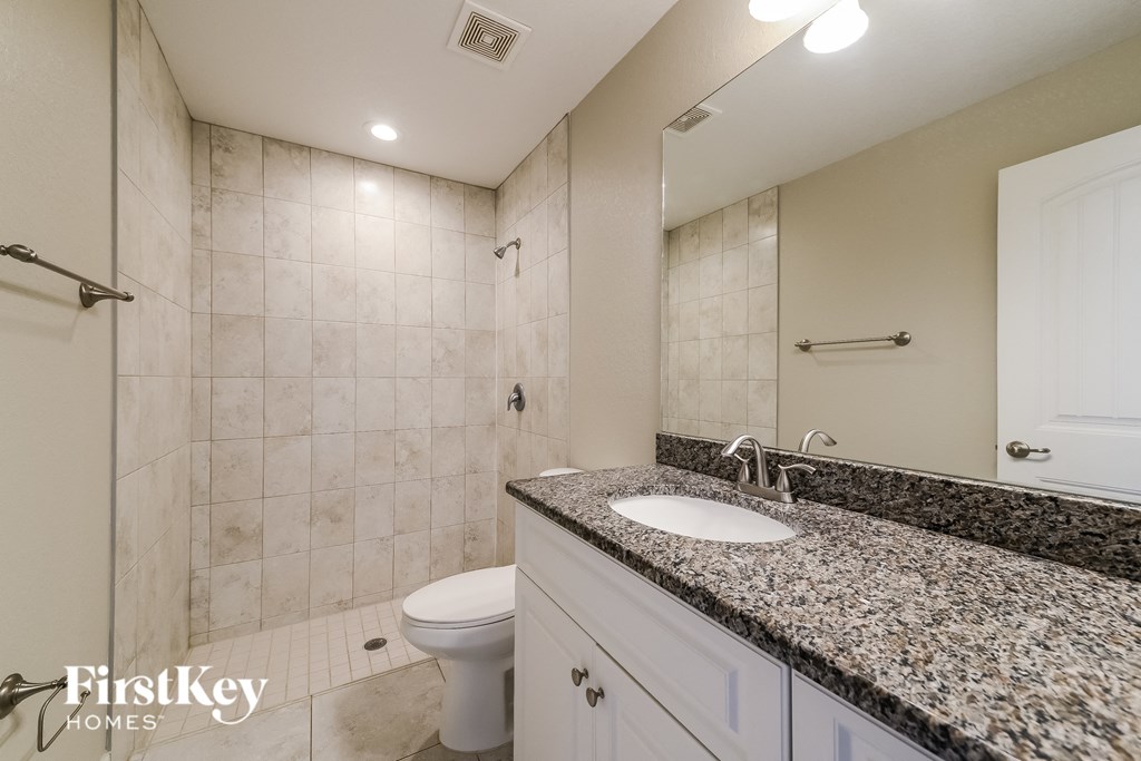 a bathroom with a sink and a toilet and a shower