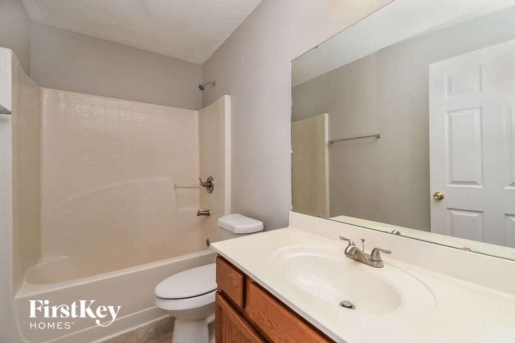 a bathroom with a sink and a toilet and a mirror