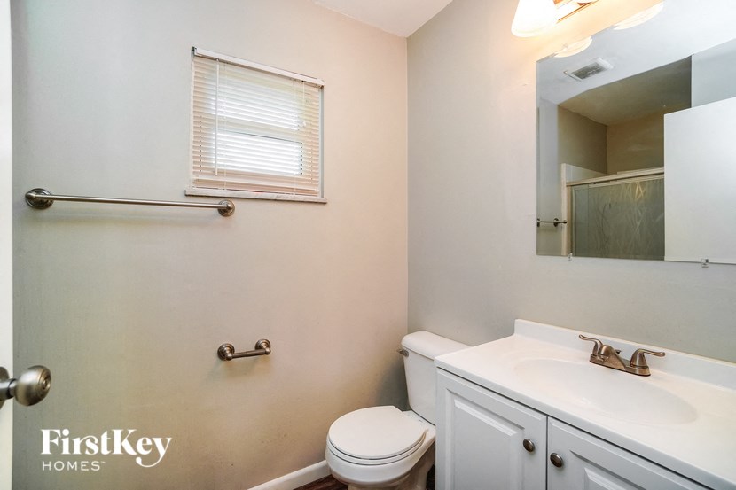 a bathroom with a sink and a toilet and a mirror