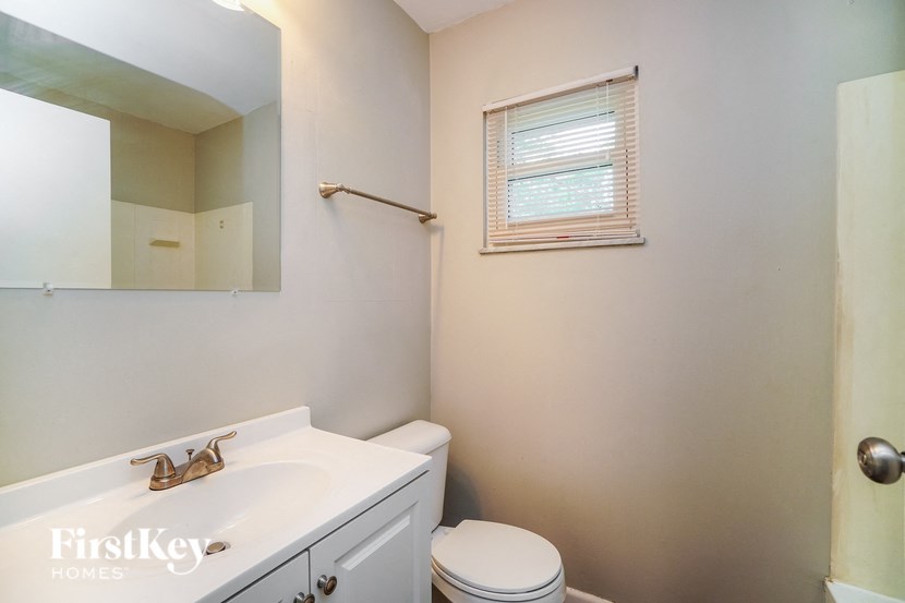 a bathroom with a sink and a toilet and a mirror