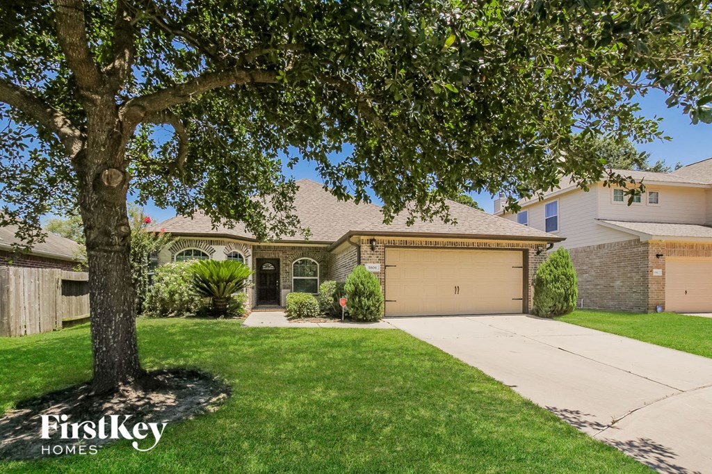 a home with a large tree in front of it