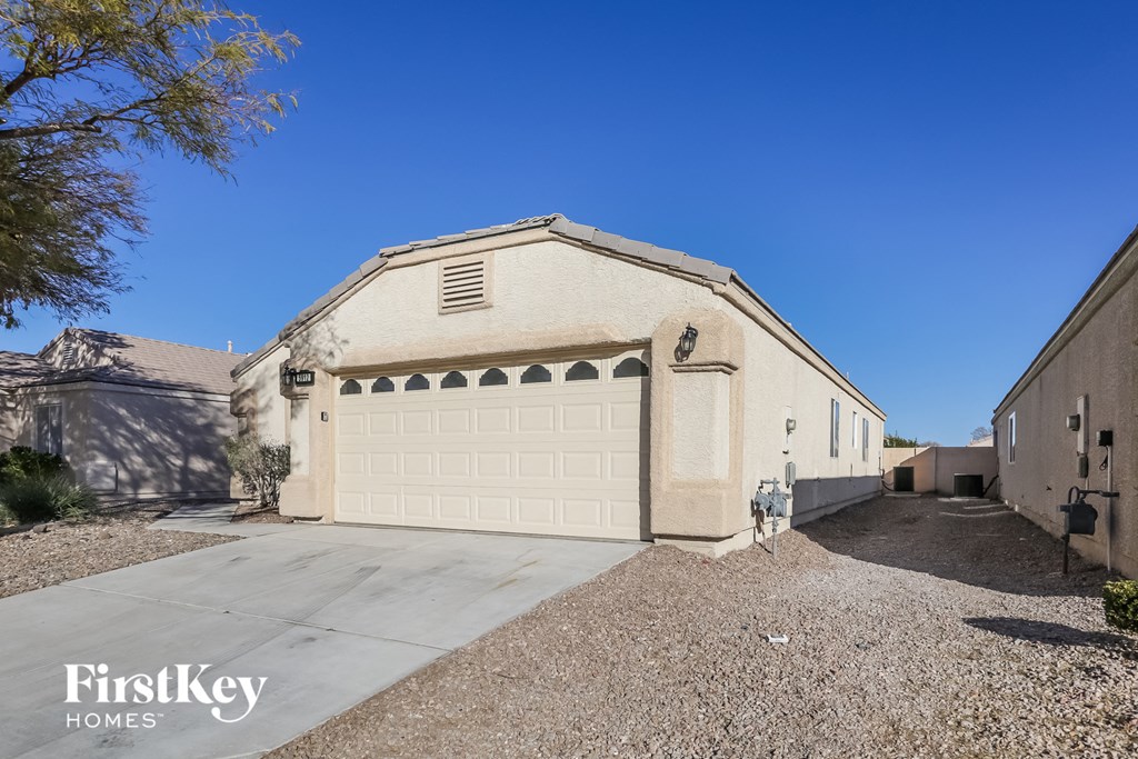 a large garage with a white garage door