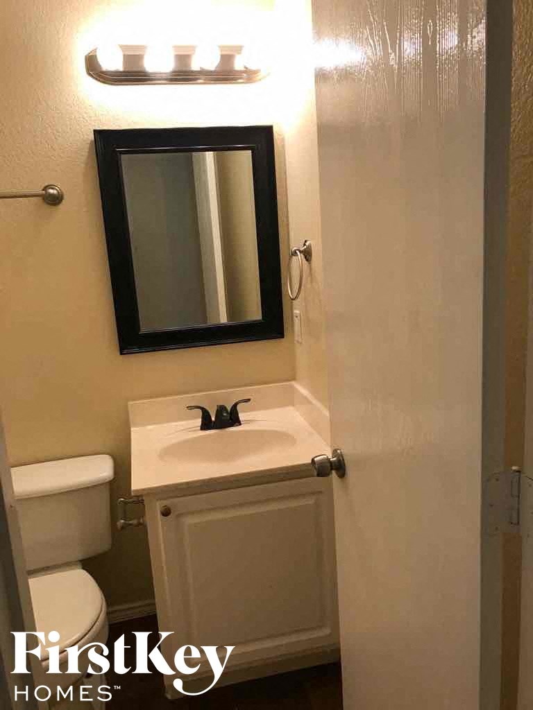 a bathroom with a sink and a mirror and a toilet