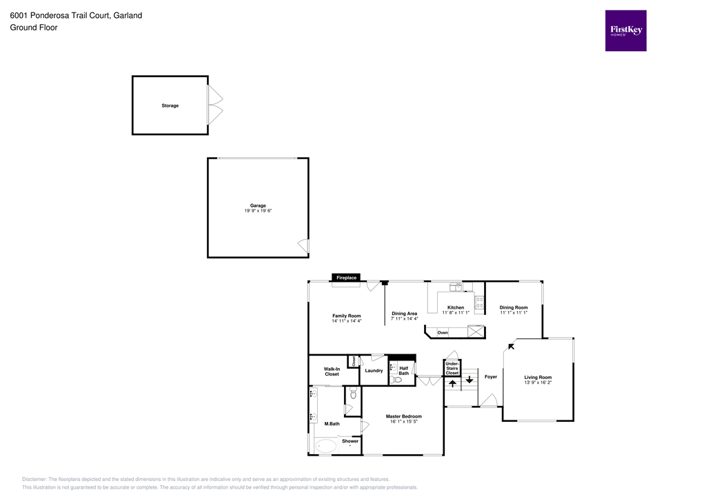 A floor plan of a building with a garage and a ground floor.