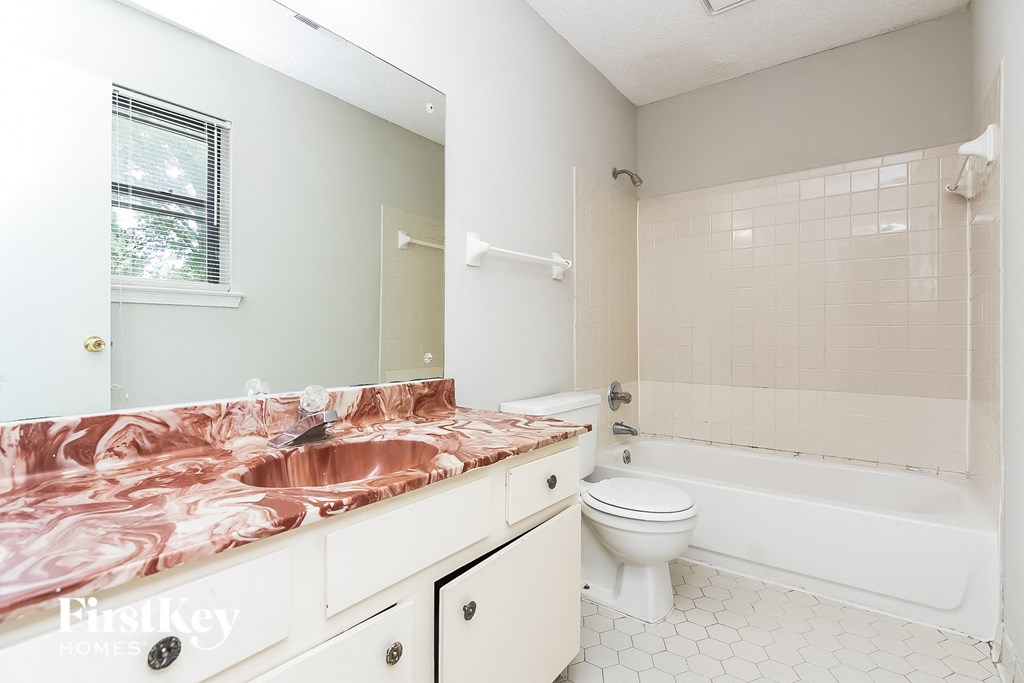 a bathroom with a sink and a toilet and a bath tub