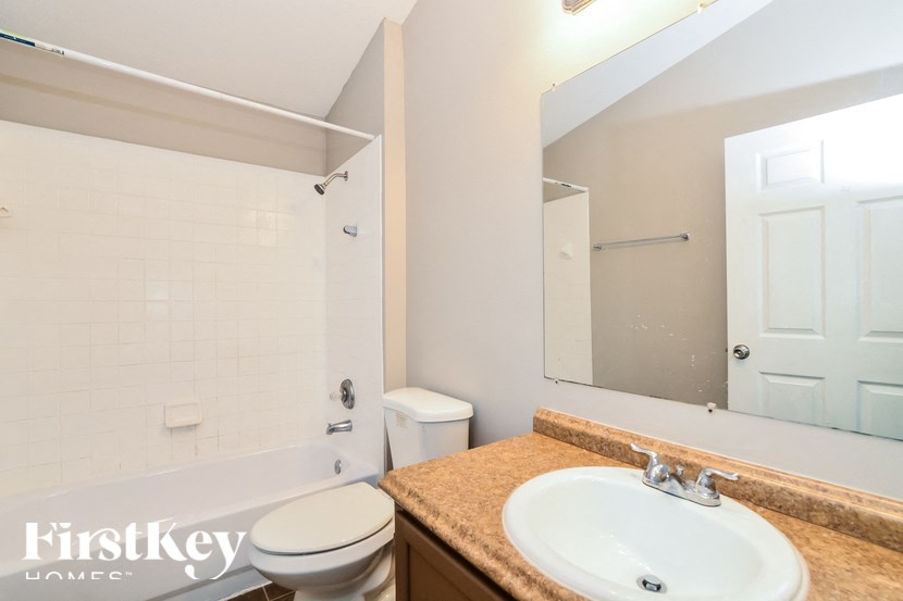 a bathroom with a sink and a mirror and a toilet