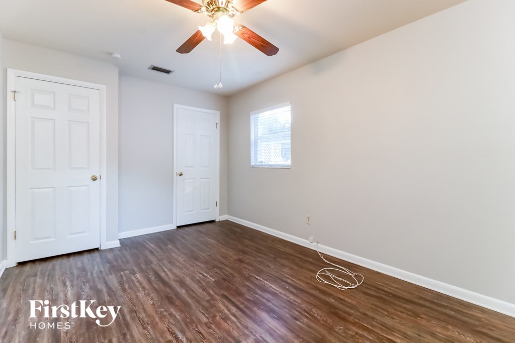 the living room is clean and ready to move in