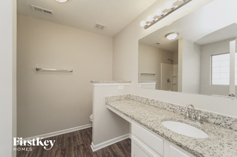 a bathroom with a sink and a mirror and a toilet