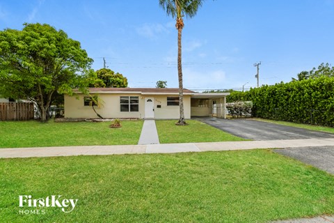 a small white house with a palm tree in front of it