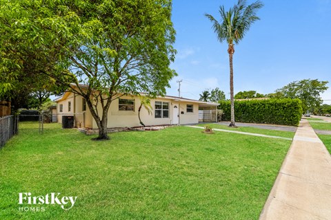 a house with a yard and a palm tree