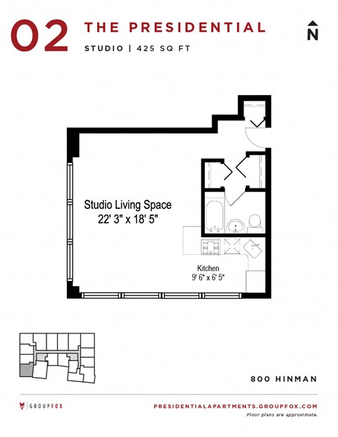 Presidential Apartments - Studio Floorplan 2