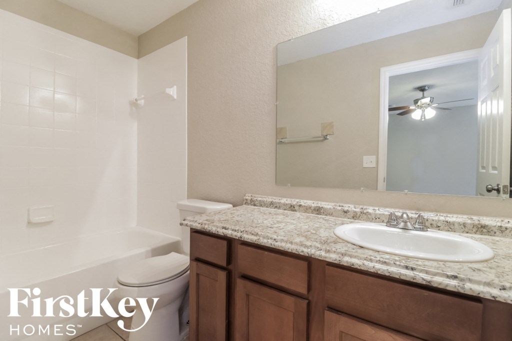 a bathroom with a sink and a toilet and a mirror