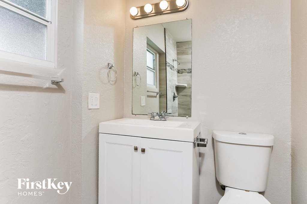 a bathroom with a toilet and a sink and a mirror