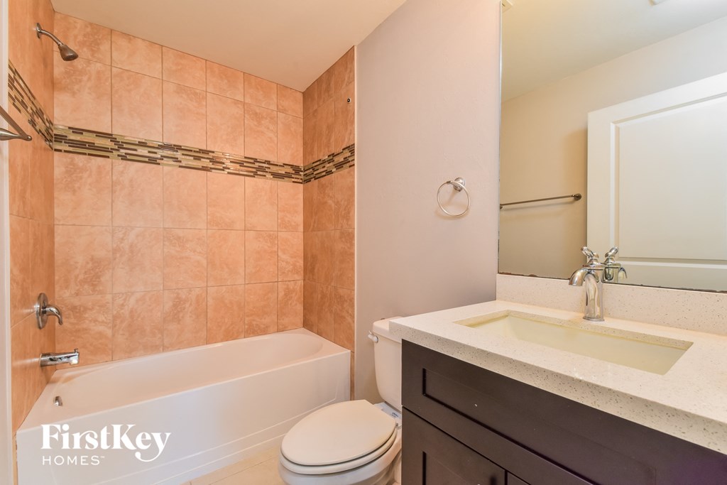 a bathroom with a sink and a toilet and a bath tub