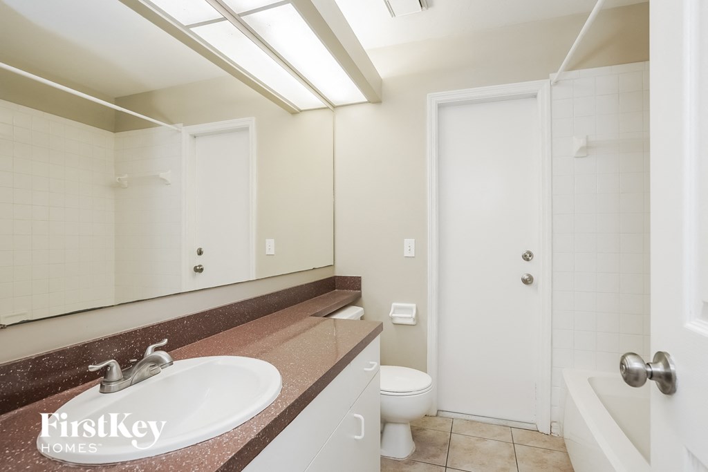 a bathroom with a sink and a toilet and a mirror