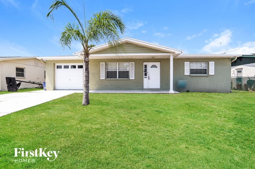 A house with a palm tree in front of it.
