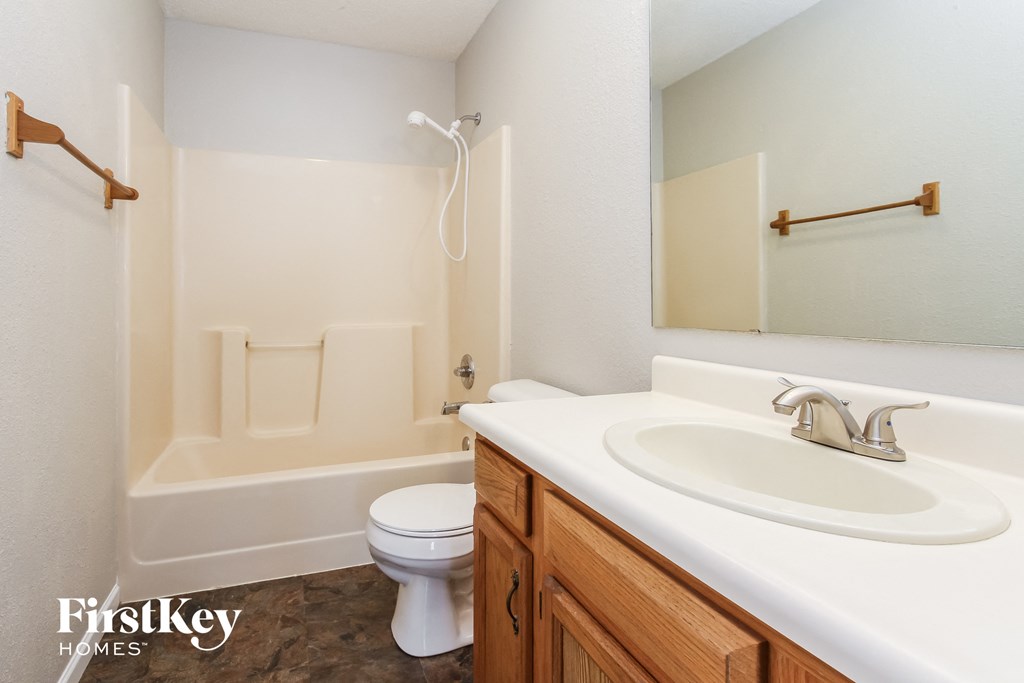 a bathroom with a sink and a toilet and a bath tub