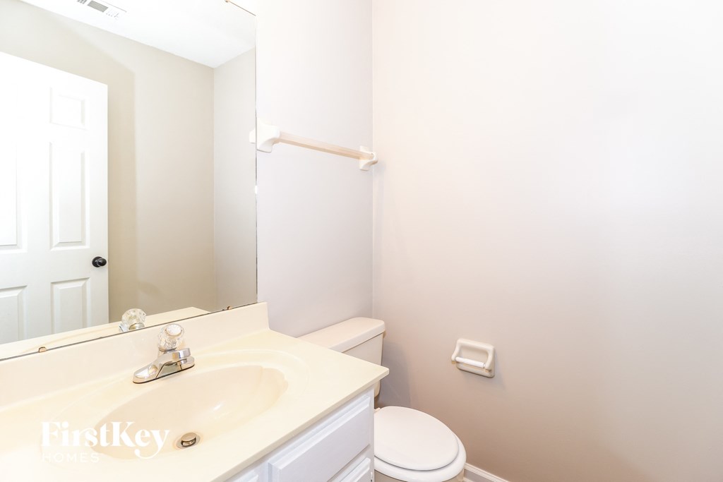 a bathroom with a sink and a toilet and a mirror