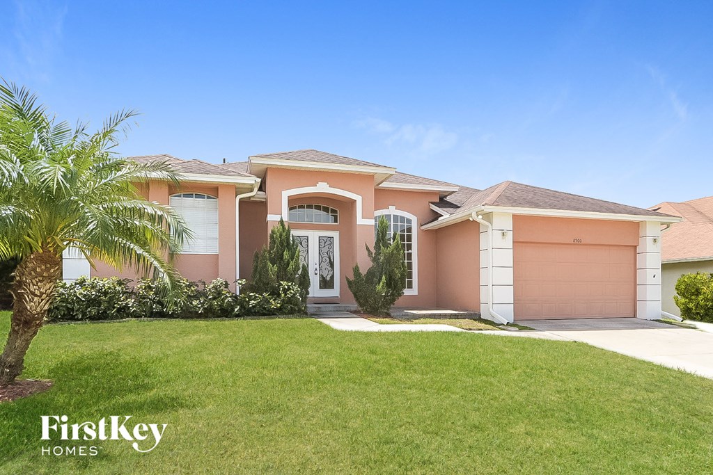 a house with a palm tree in front of it