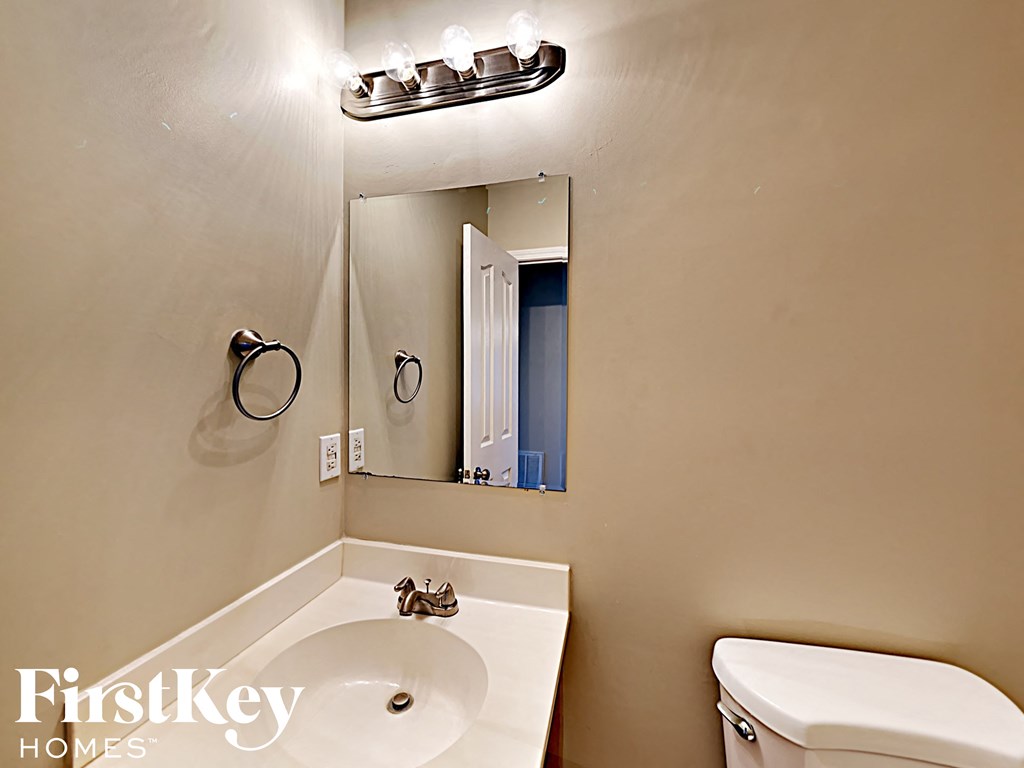 a bathroom with a sink and a toilet and a mirror