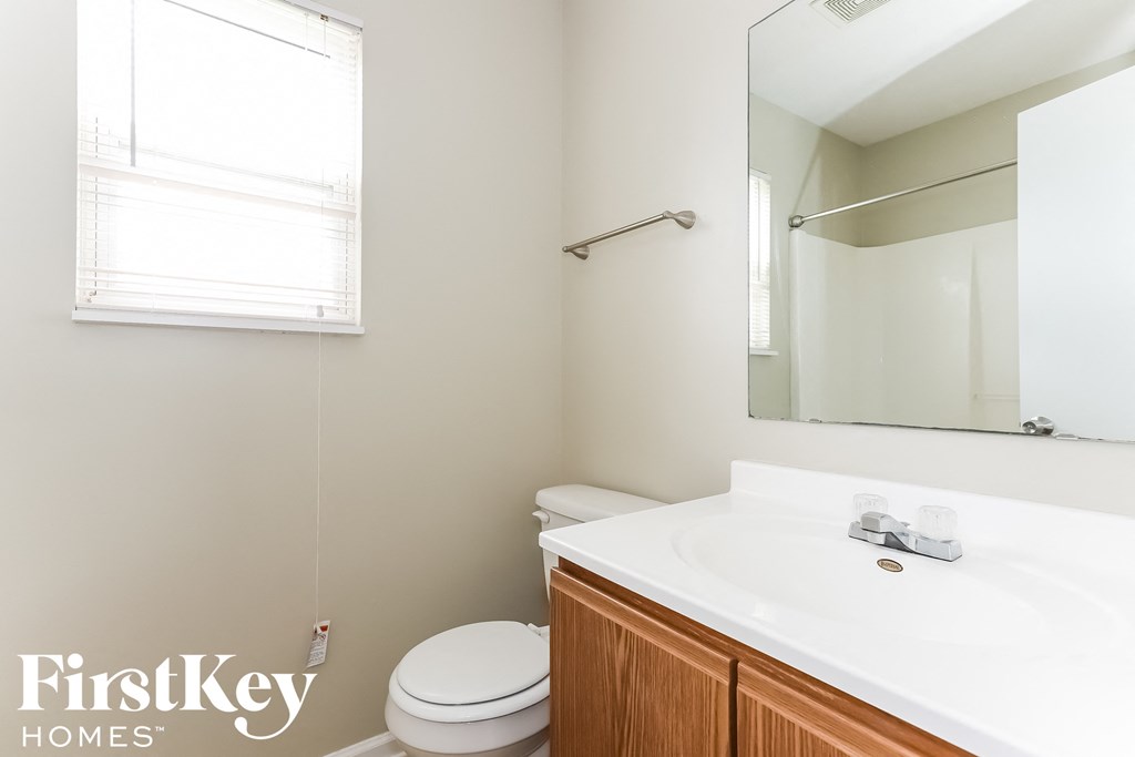 a bathroom with a sink and a toilet and a mirror