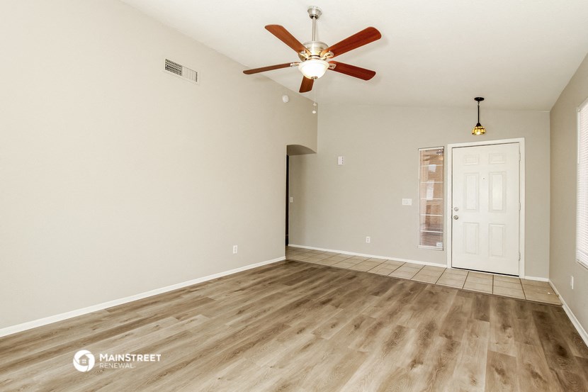 the spacious living room is clean and ready to use