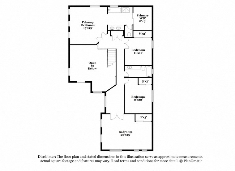 a floor plan for a bedroom apartment with a staircase