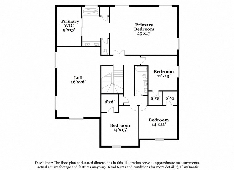 a floor plan of the first floor of a house with bedrooms and baths and a