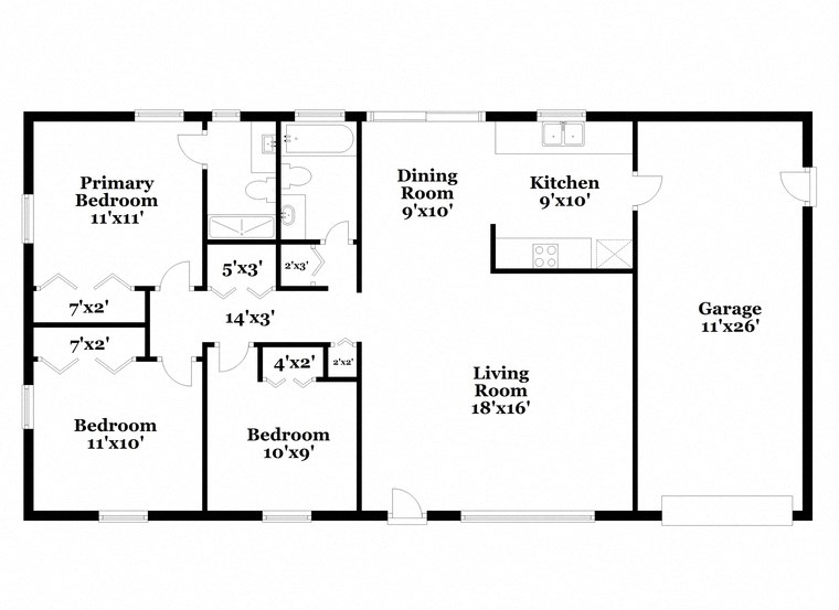 a floor plan of a house with a small kitchen and a living room
