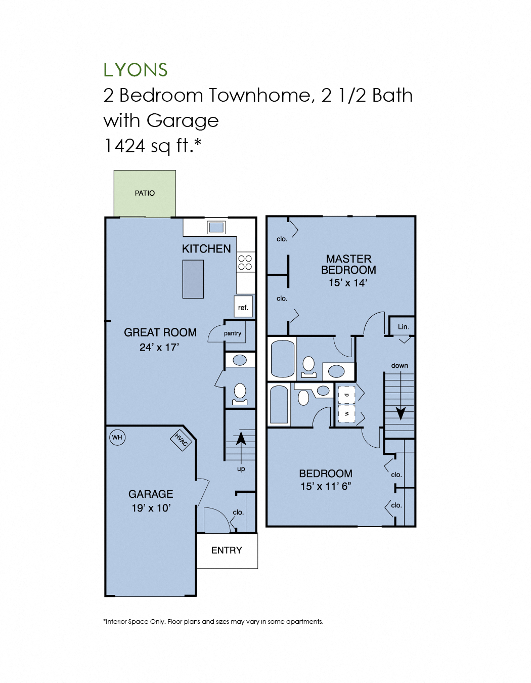 2 bedroom townhome with garage