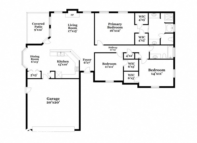 a floor plan of a house with a combination of bedrooms and baths