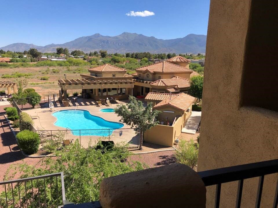 a view of the resort from a balcony
