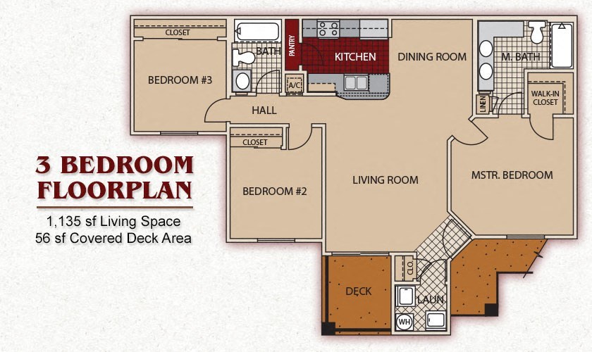 floor plan for 3 bedroom floor plan with 1190 sq ft of living space