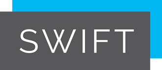 the swift logo in white on a black background