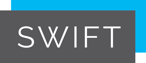 the swift logo in white on a black background