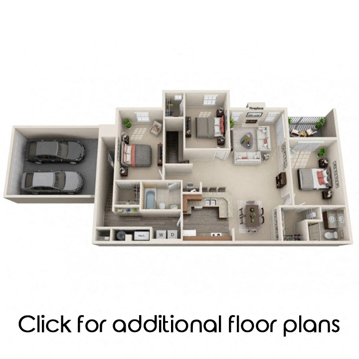 3 bedroom 2 bathroom floor plan at Aberdeen of Brighton Apartments