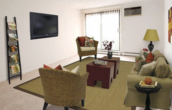 a living room with a couch and a television