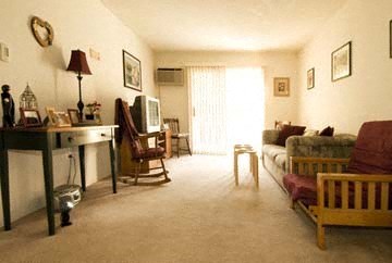 a living room with a couch and a television