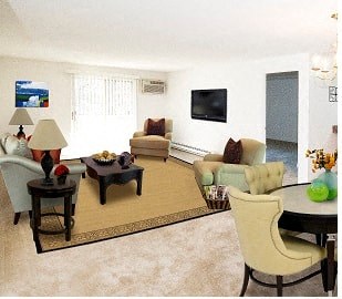 a living room with furniture and a television