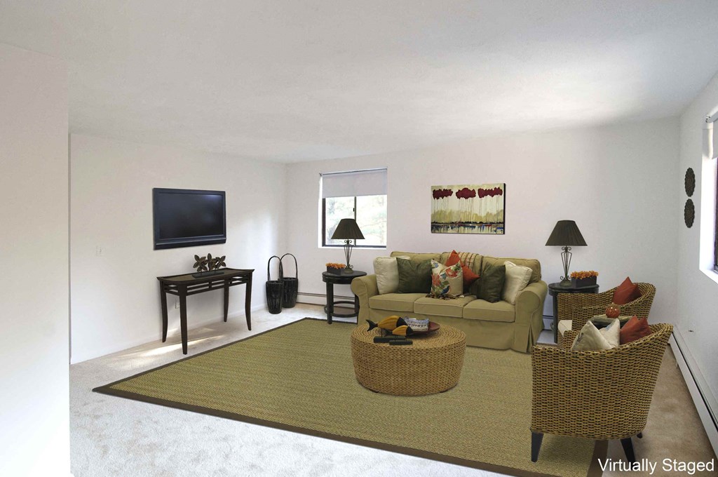 a living room with a couch and a tv