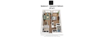 1 Bedroom / 1  Bath / C Line